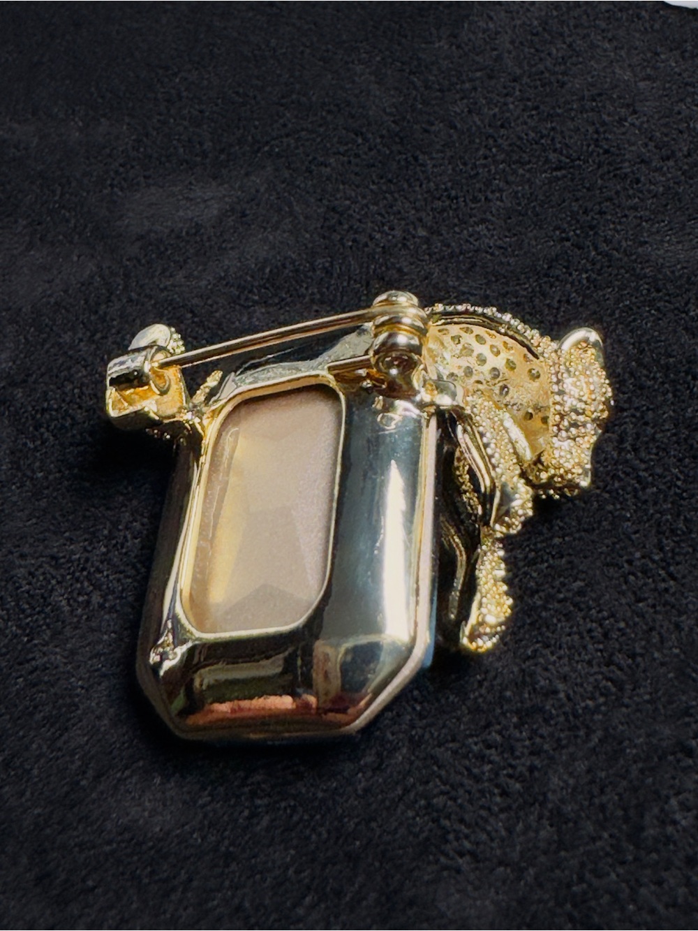 Gold-Tone Panther Crystal Brooch with Deep Teal Stone - Picture 9 of 10
